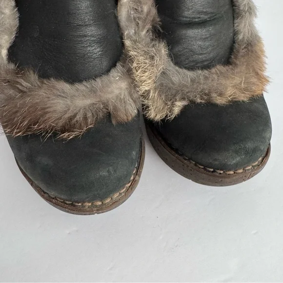 The Art Company Nubuck Leather Lace-Up Ankle Boots Sz 37 US 6.5 Heeled Fur Trim - Picture 7 of 16